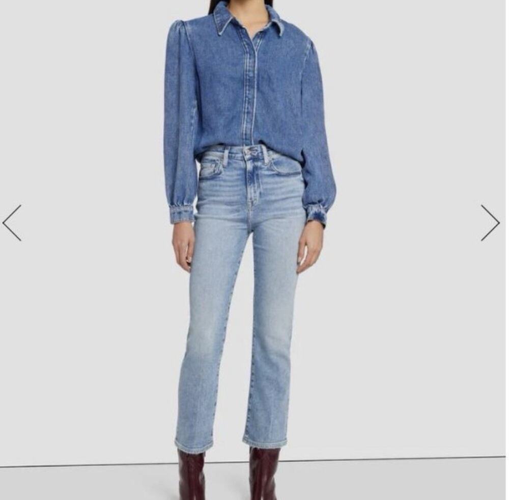 7 For All Mankind Luxe Vintage Light Wash High Rise Slim Kick Flare Jeans 26